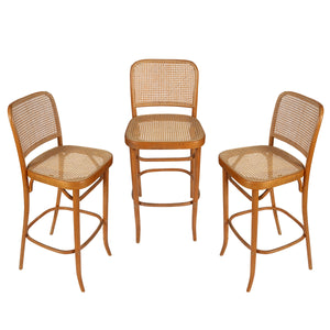 SET OF THREE BAMBOO & CANE BAR STOOLS
