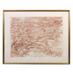 ABSTRACT COGNAC PEN AND INK SKETCH IN GOLD FRAME