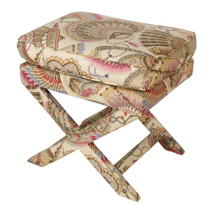 KARL SPRINGER STYLE UPHOLSTERED X BENCH IN CHINESE FABRIC