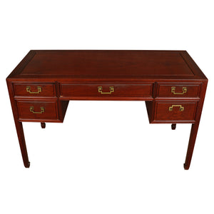 ASIAN ROSE WOOD FIVE DRAWER DESK WITH BRASS HARDWARE