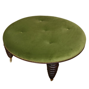 GREEN VELVET BUTTON TUFTED OTTOMAN