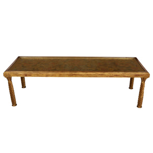 VENETIAN GILDED COFFEE TABLE PAINTED SURFACE UNDER GLASS WITH ROPE TURN LEGS