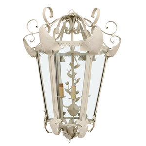 LARGE ITALIAN ALUMINUM PENDANT LIGHT WITH SCROLL AND LEAVES