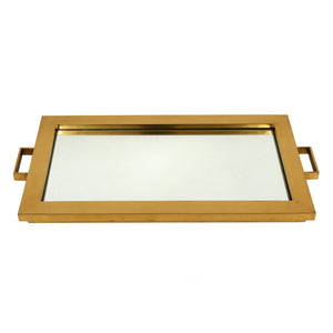 VINTAGE MIRRORED TRAY WITH BRASS HANDLES AND FRAME