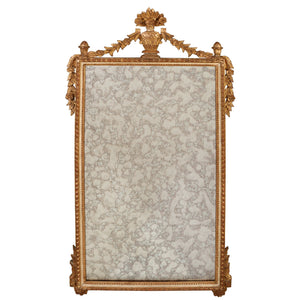 NEOCLASSICAL GILTWOOD MIRROR WITH URN AND GARLAND CREST