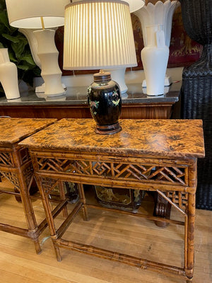 PAIR OF VINTAGE BAMBOO FRETWORK CONSOLES