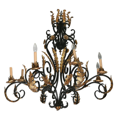 IRON AND GILT SPANISH STYLE LARGE CHANDELIER