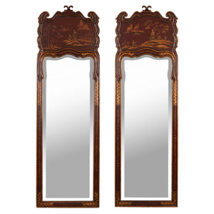 PAIR OF CHINOISERIE PAINTED NARROW MIRRORS