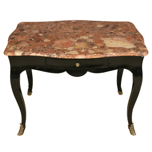 EBONIZED ANTIQUE FRENCH MARBLE TOP WRITING DESK