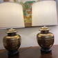 PAIR OF BRASS VINTAGE GINGER JAR LAMPS ON WOOD BASE
