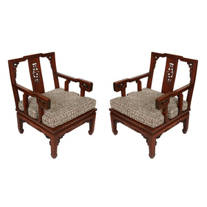 A PAIR OF ASIAN CARVED HARDWOOD CHAIRS