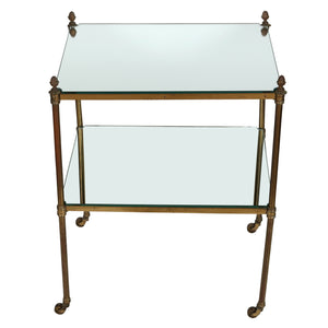 BRASS & MIRROR SIDE TABLE ON CASTERS