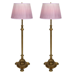 PAIR OF ENGLISH HEAVY BRASS TELESCOPING FLOOR LAMPS