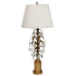 PAIR OF ITALIAN TOLE LAMPS WITH GILT LEAVES AND CRYSTALS