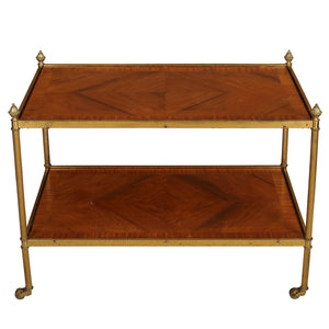 TWO TIER BRASS AND INLAID WOOD SIDE TABLE
