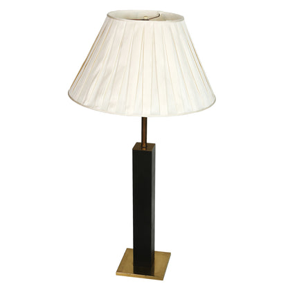 LEATHER AND BRASS TALL COLUMN TABLE LAMP