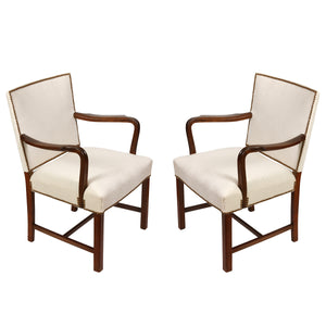 PAIR OF DEDAR CREAM NEWLY UPHOLSTERED KAARE KLINT STYLE ARMCHAIRS
