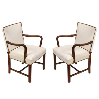 PAIR OF DEDAR CREAM NEWLY UPHOLSTERED KAARE KLINT STYLE ARMCHAIRS