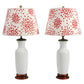 PAIR OF WHITE PORCELAIN TABLE LAMPS IN PALM LEAF RELIEF