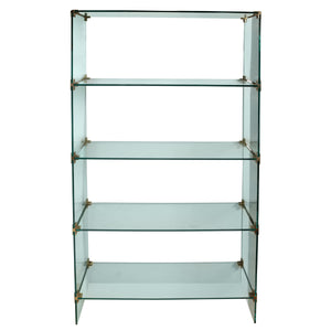 FOUR TIER GLASS ETAGERE WITH BRASS FITTINGS