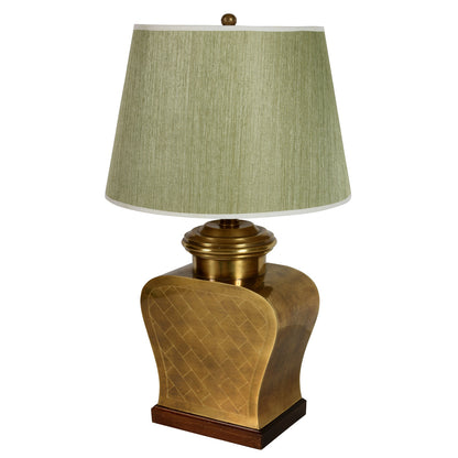 ASIAN STYLE FREDERICK COOPER BRASS TABLE LAMP WITH GEOMETRIC MOTIF