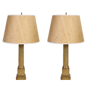 PAIR OF NEOCLASSIC REEDED GILT COLUMN LAMPS