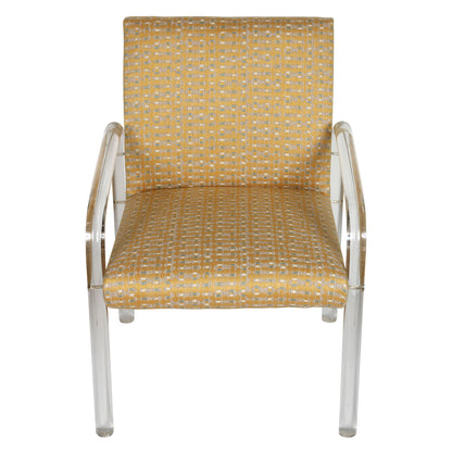 SINGLE LUCITE CHAIR WITH ELITIS OCHRE & FRENCH BLUE UPHOLSTERY