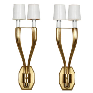 ART DECO STYLE PAIR OF GILT DOUBLE ARM SCONCES