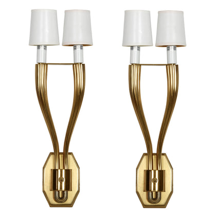ART DECO STYLE PAIR OF GILT DOUBLE ARM SCONCES