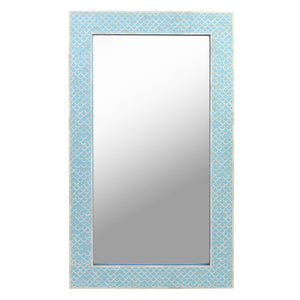 SKY BLUE WOOD AND BONE INLAY SCALLOP MOTIF MIRROR