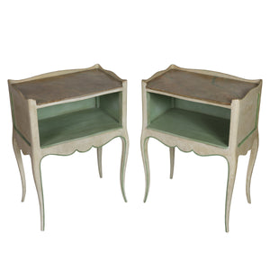 PAIR OF PAINTED FRENCH SIDE TABLES OR NIGHTSTANDS WITH FAUX MARBLE TOP