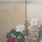 VINTAGE JAPANESE BYOBU FOUR PANEL RED FLORAL GOLD SCREEN
