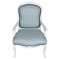 PAIR OF WHITE FAUX BOIS ARMCHAIRS WITH PIERRE FREY BLUE UPHOSLTERY