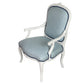 PAIR OF WHITE FAUX BOIS ARMCHAIRS WITH PIERRE FREY BLUE UPHOSLTERY