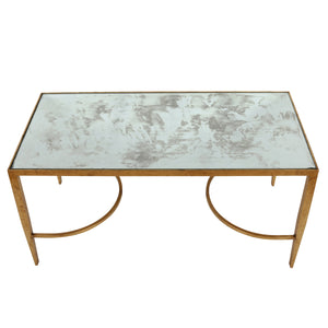 MODERNIST GILT IRON TABLE WITH SMOKY MIRRORED GLASS TOP