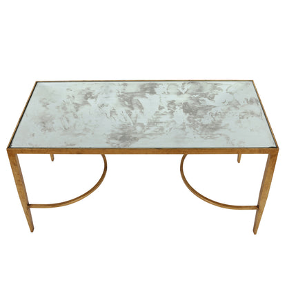 MODERNIST GILT IRON TABLE WITH SMOKY MIRRORED GLASS TOP