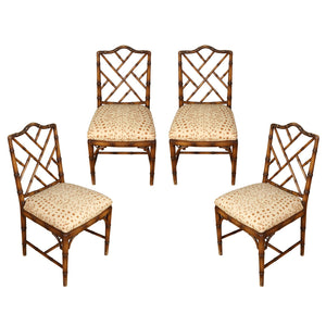 SET OF FOUR VINTAGE YALE BURGE CHAIRS WITH NEW LES TOUCHES CUSHIONS