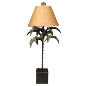 VINTAGE PATINATED PETITE METAL PALM TREE LAMP