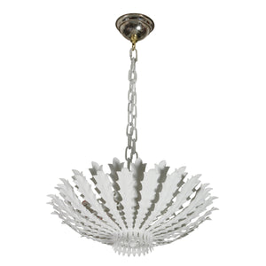 WHITE PETITE CHANDELIER WITH SCULPTED METAL LEAVES