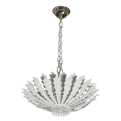 WHITE PETITE CHANDELIER WITH SCULPTED METAL LEAVES