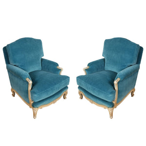 PAIR OF VINTAGE JANSEN NEWLY UPHOLSTERED VELVET CHAIRS