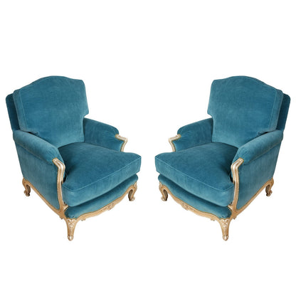 PAIR OF VINTAGE JANSEN NEWLY UPHOLSTERED VELVET CHAIRS