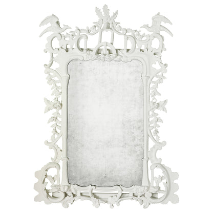 ORNATE ROCOCO  ANTIQUED MIRROR IN WHITE  WITH AVIAN CREST