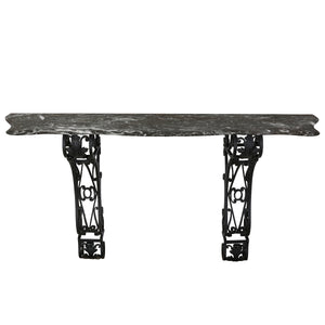 ROCOCO WROUGHT IRON WALL MOUNT CONSOLE WITH BLACK MARBLE TOP