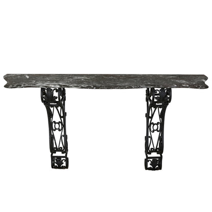 ROCOCO WROUGHT IRON WALL MOUNT CONSOLE WITH BLACK MARBLE TOP