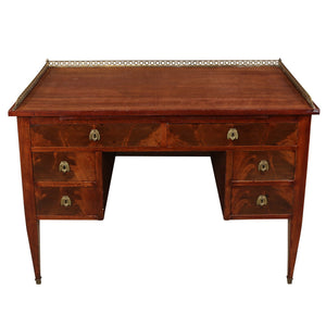 ANTIQUE BURLED WOOD PETITE DESK WITH BRASS GALLERY RAIL