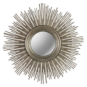 LARGE SILVER LEAF STARBURST MIRROR WITH CONVEX CENTER