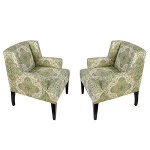 PAIR OF VINTAGE DONGHIA CHAIRS IN MEDALLION PAISLEY UPHOLSTERY