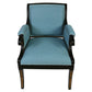 PAIR OF JULIAN CHICHESTER REGENCY STYLE EBONIZED ARM CHAIRS UPHOLSTERED IN RAW BLUE SILK