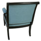 PAIR OF JULIAN CHICHESTER REGENCY STYLE EBONIZED ARM CHAIRS UPHOLSTERED IN RAW BLUE SILK